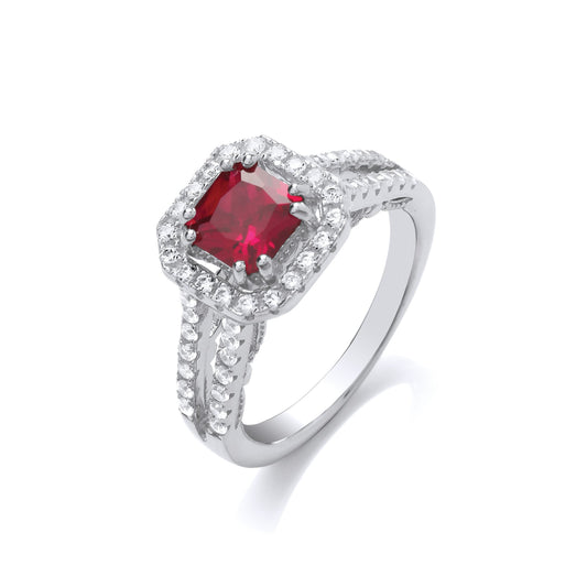 Red Pear Cut Cubic Zirconia High Setting Split Shank Fancy Silver Ring