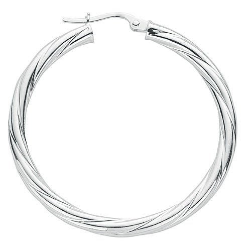 Silver Twisted Hoop Earrings - 3.1mm - 4.2g