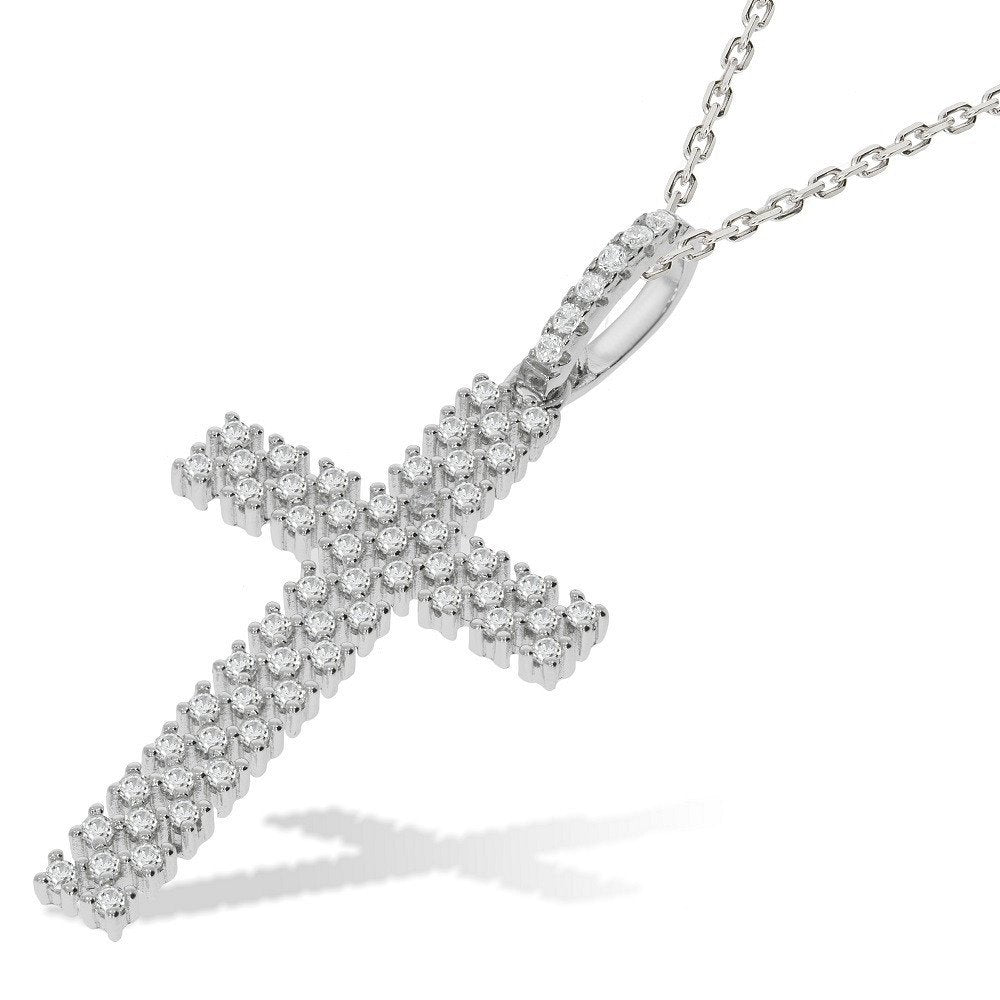 Micro Pave Multi Row Cubic Zirconia Cross with Chain