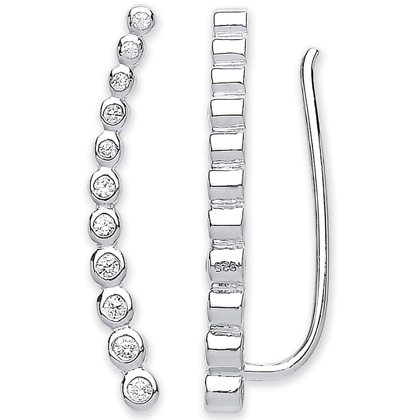 Silver Arc-Shaped Ear Hook Rubover Cubic Zirconia Ear Clip Earrings