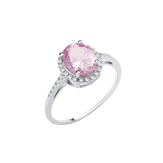 Silver Pink Oval Cubic Zirconia Engagement Ring