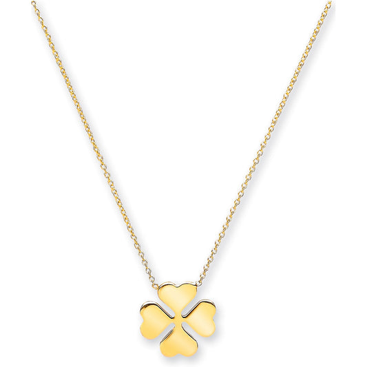 Yellow Gold Rolo Chain, 4 Leaf Clover, Adjustable from 18" to 16"/17"
