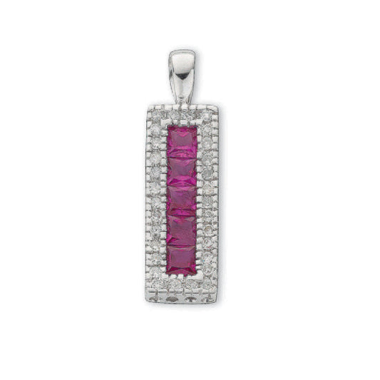 9ct White Gold 0.16ct Diamond & 0.70ct Ruby Drop Pendant