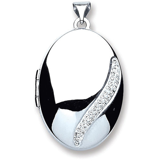 Silver Oval with Crystals Locket (HNN-2CAE90)