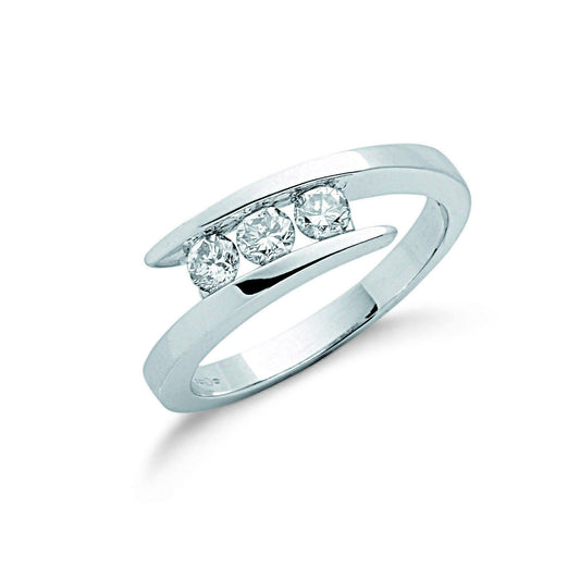 9ct White Gold 0.50ct Diamond Trilogy Ring - 5.5mm