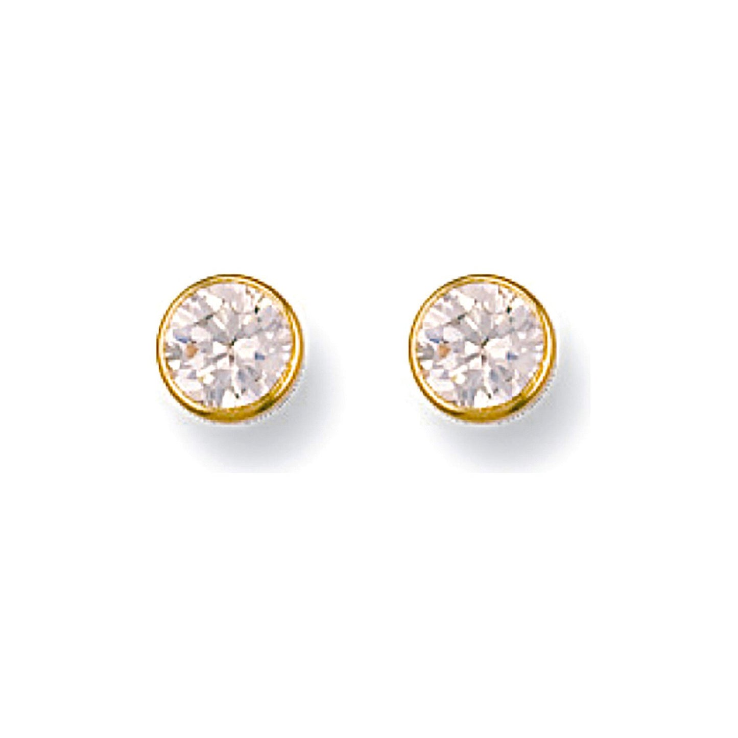 9ct Yellow Gold 5mm Rubover Set Cubic Zirconia Studs