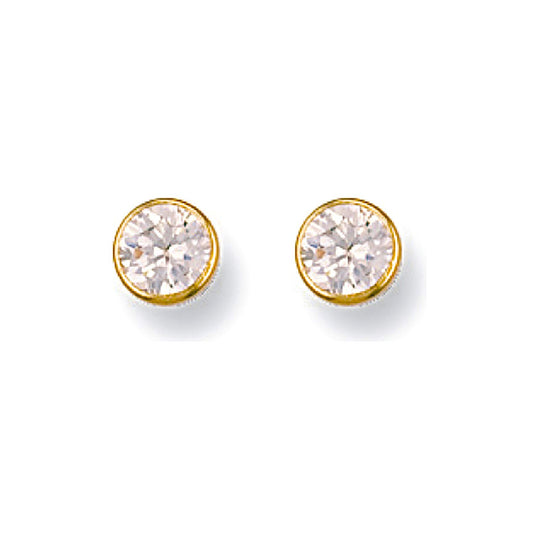 9ct Yellow Gold 5mm Rubover Set Cubic Zirconia Studs