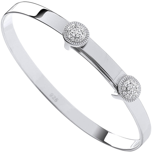 Silver Expandable Cubic Zirconia Round Studs Baby Bangle