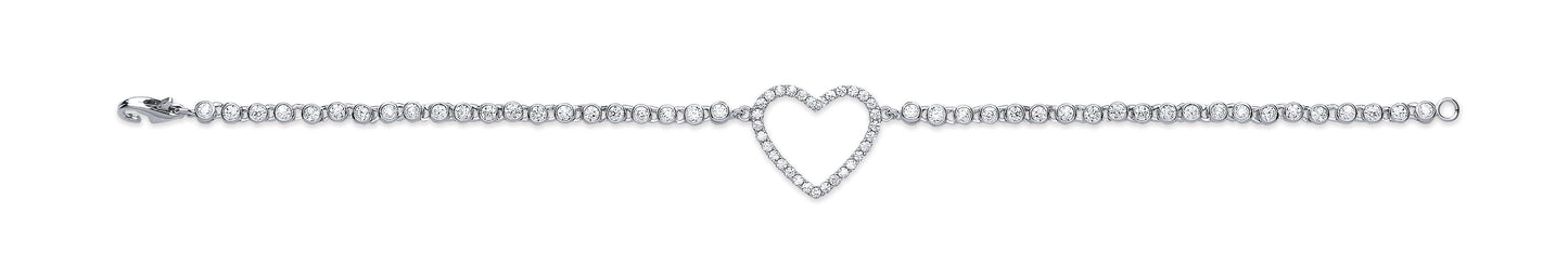 Silver Heart Cubic Zirconia Ladies Bracelet