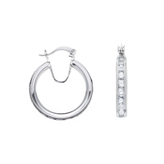 Silver Channel Set Cubic Zirconia Hoop Earrings