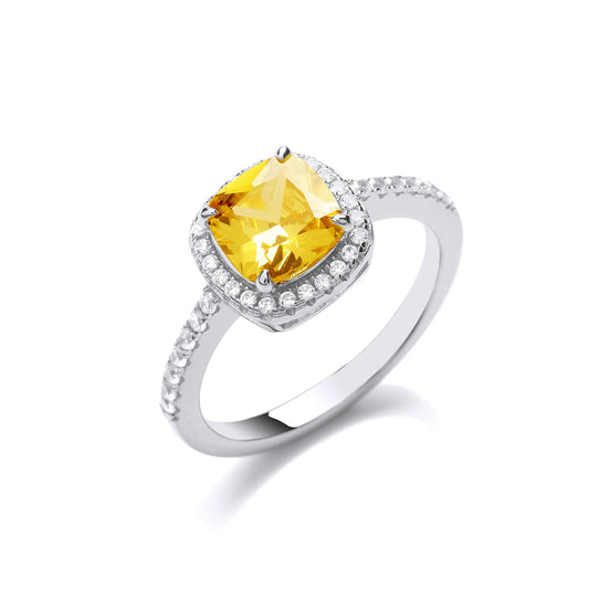 Silver Yellow Cubic Zirconia Ring