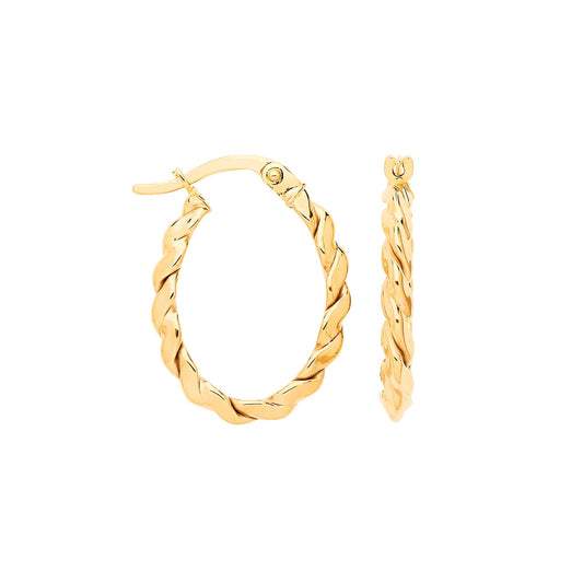 Yellow Gold Twisted Oval Hoop Earrings - 1.2g