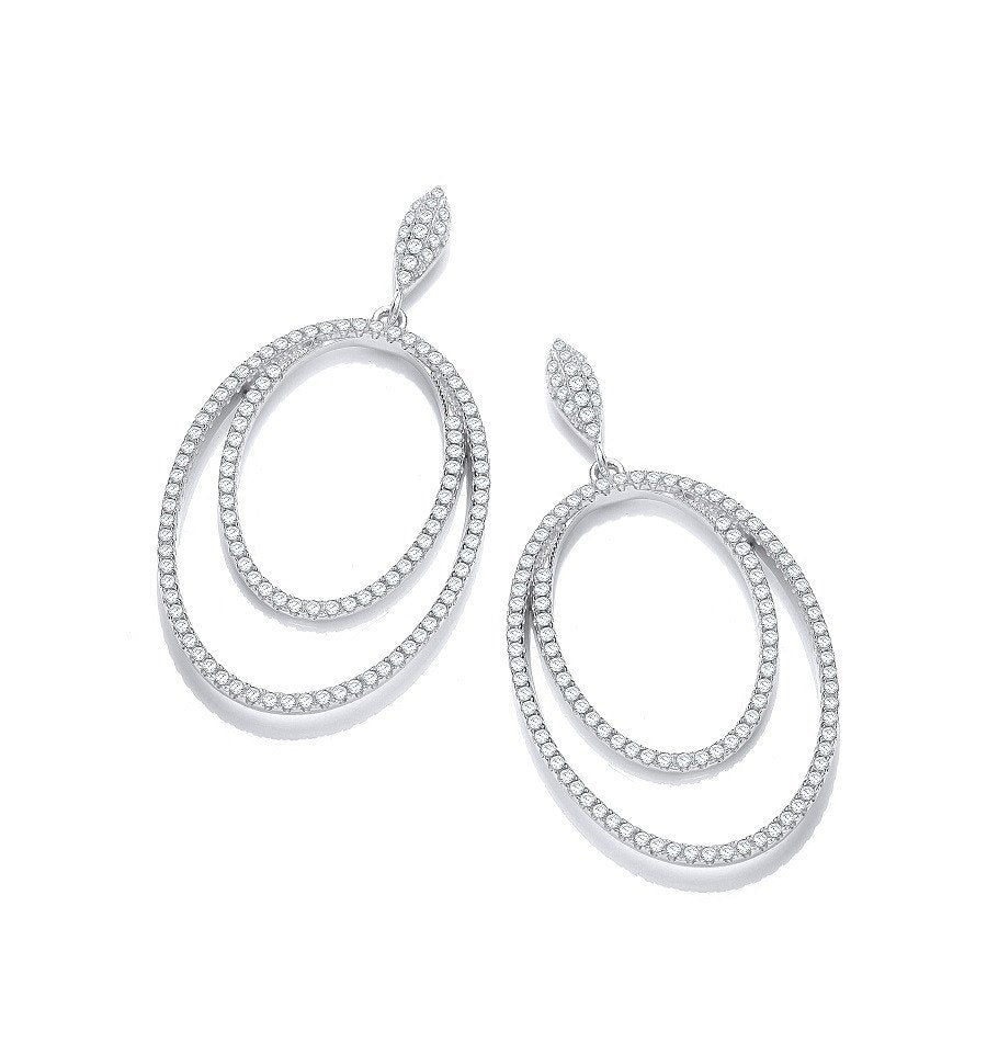 Micro Pave Double Oval Drop Cubic Zirconia Earrings