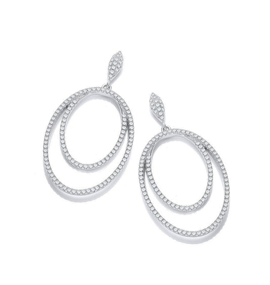 Micro Pave Double Oval Drop Cubic Zirconia Earrings