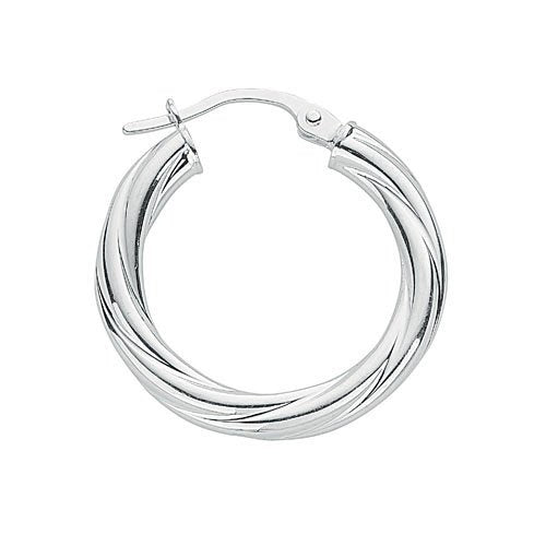 Silver Twisted Hoop Earrings - 3.1mm - 2.1g