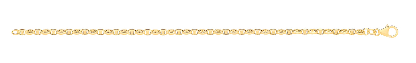 14ct Yellow Gold Hollow Oval Puff Marine 3.6mm Chain
