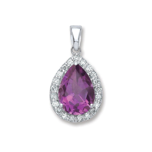9ct White Gold 0.20ct Diamond 1.75ct Amthy.Pear Shape Pendant