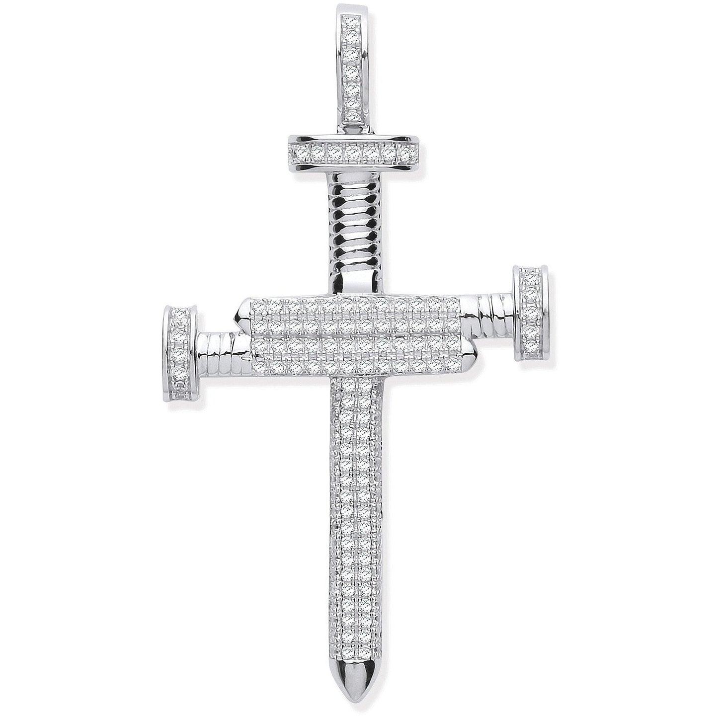 Silver Cubic Zirconia Nail Cross