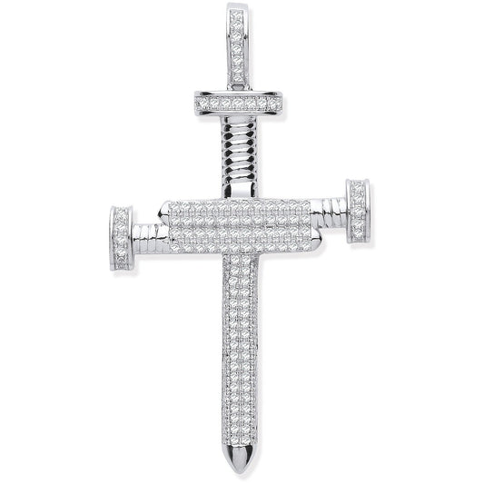 Silver Cubic Zirconia Nail Cross
