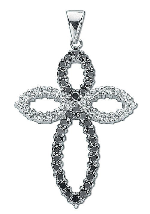Silver Black & White Fancy Cubic Zirconia Cross - 5.6g