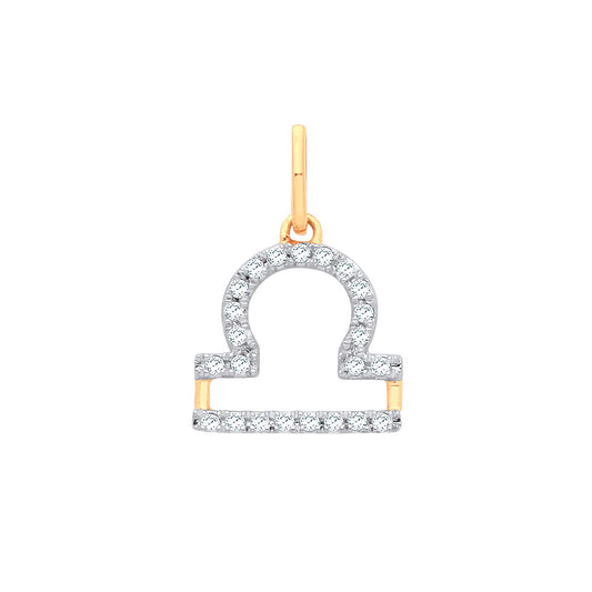 9ct Yellow Gold Libra Zodiac 0.15ct Pendant