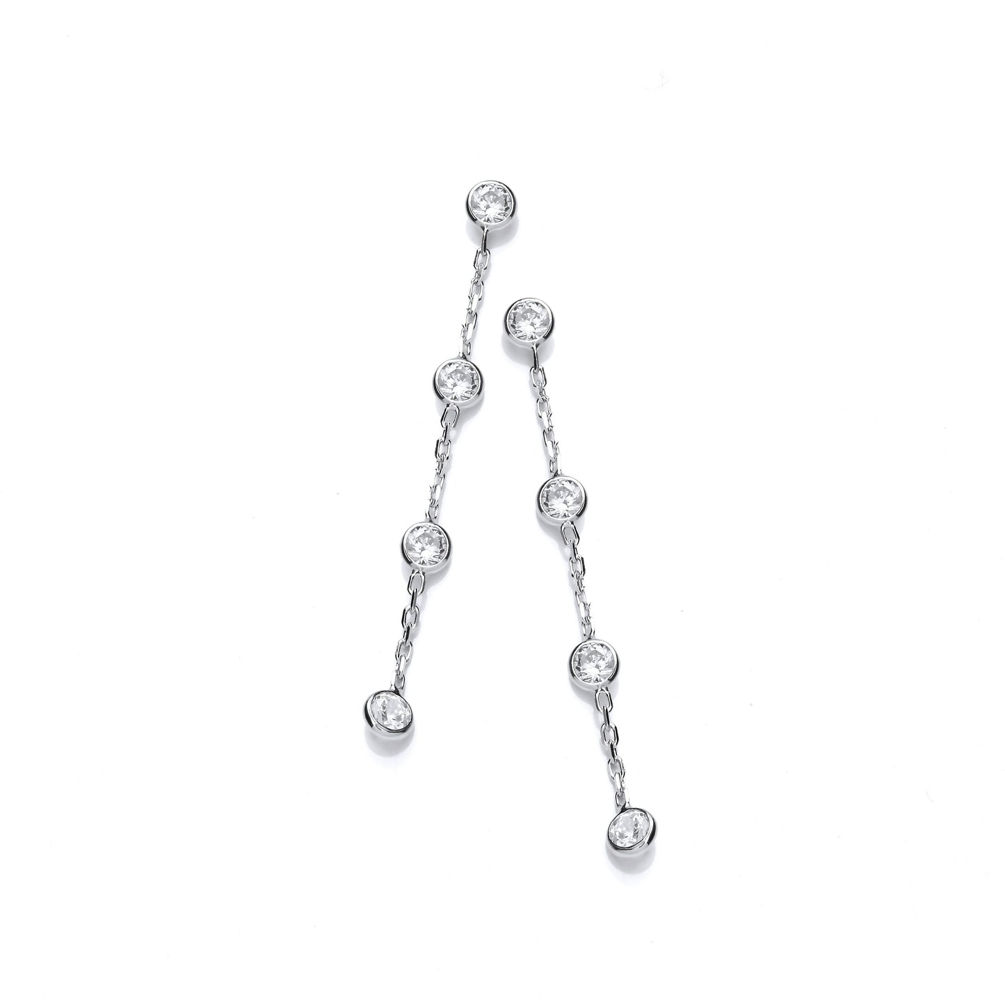 Silver Rubover 8 Cubic Zirconias Silver Drop Earrings