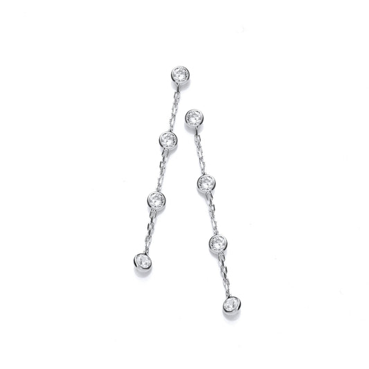 Silver Rubover 8 Cubic Zirconias Silver Drop Earrings