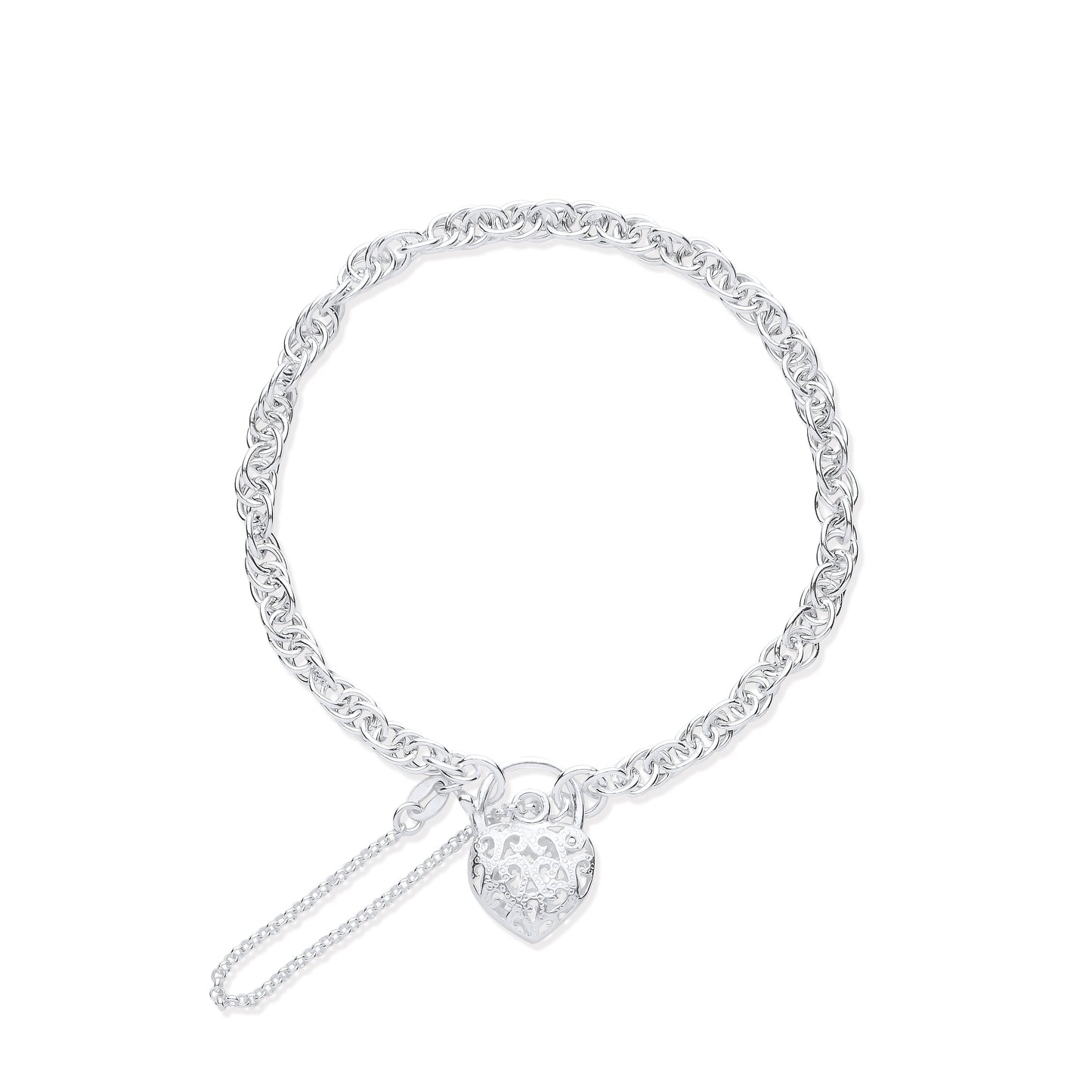 Silver Padlock Charm Bracelet with Safety Chain