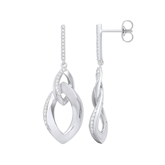 Silver Graduated Oval Cubic Zirconia Drop Earrings