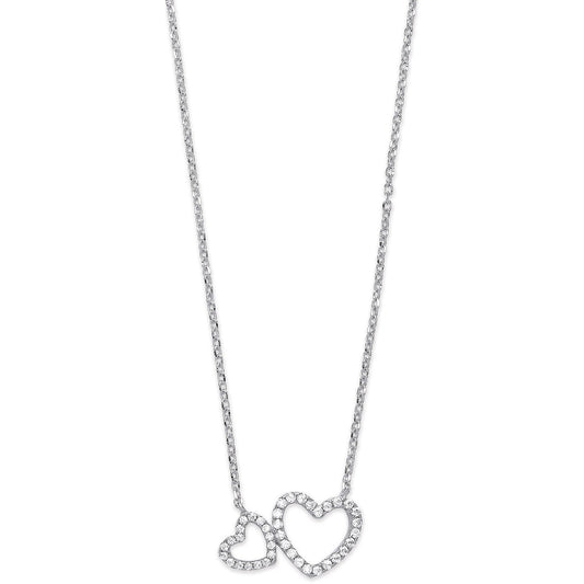 Silver Cubic Zirconia Hearts 16" Necklace with Extention