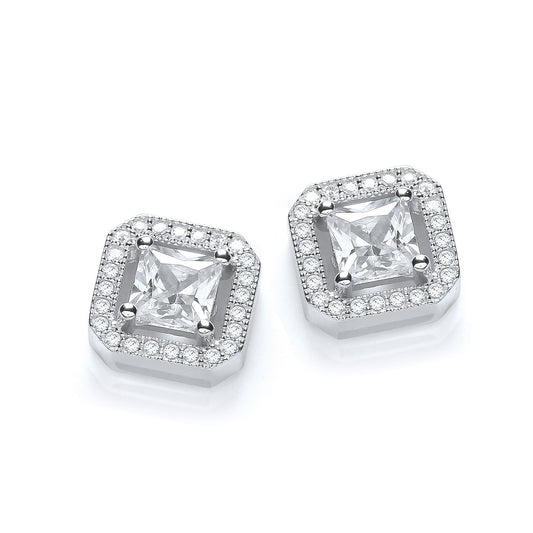 Micro Pave Princess Cut Cubic Zirconia Fancy Stud