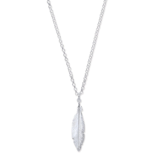 Silver Feather Necklace 16" + 2" Extention