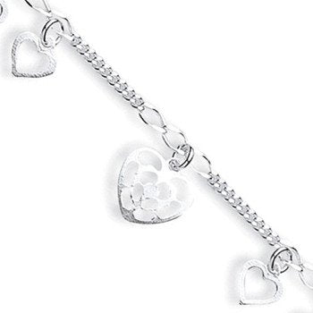 Silver Fancy Heart Drop Anklet - 2.9g