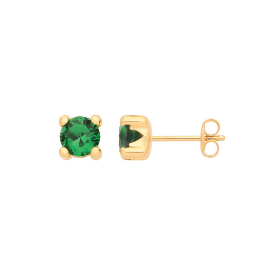 9ct Yellow Gold Round 5mm Green Cubic Zirconia Stud