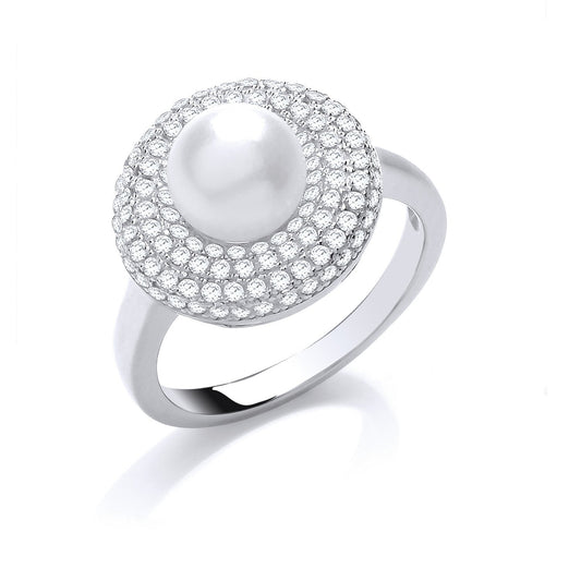 Silver Cubic Zirconia & Simulated Pearl Ring