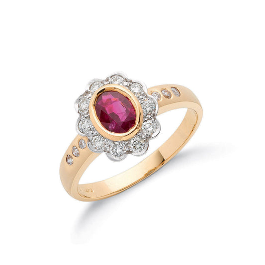 18ct Yellow Gold 0.36ct Diamond & 0.90ct Ruby Cluster Ring (HNN-174A22)