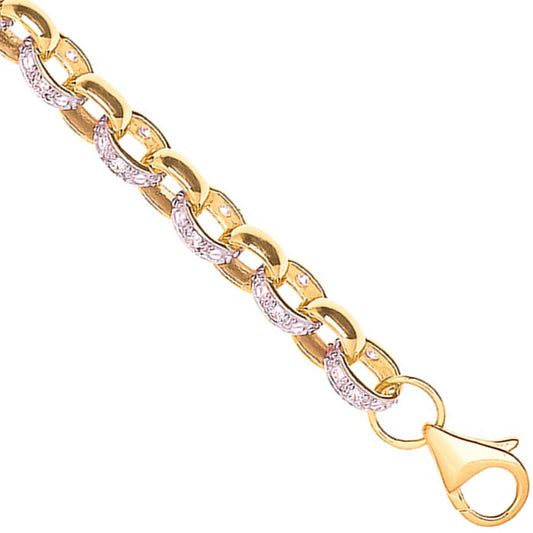 Yellow Gold 7.3mm Plain & Cubic Zirconia Belcher Chain