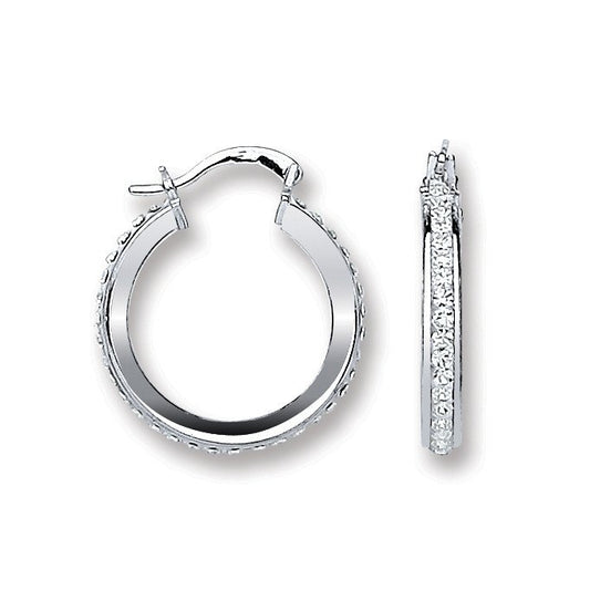 Silver Single Row Crystal Hoop Earrings - 2.6g