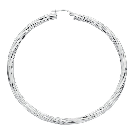 Silver Twisted Hoop Earrings - 4mm - 12.0g