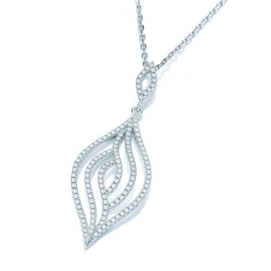 Micro Pave Leaf Cubic Zirconia Pendant with 18" Chain - 16mm