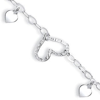 Silver Fancy Heart Drop Anklet - 3.2g