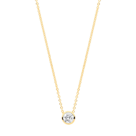 18ct Yellow Gold 0.25ctw G-SI Rubover Diamond Pendant (18in/45cm) Chain
