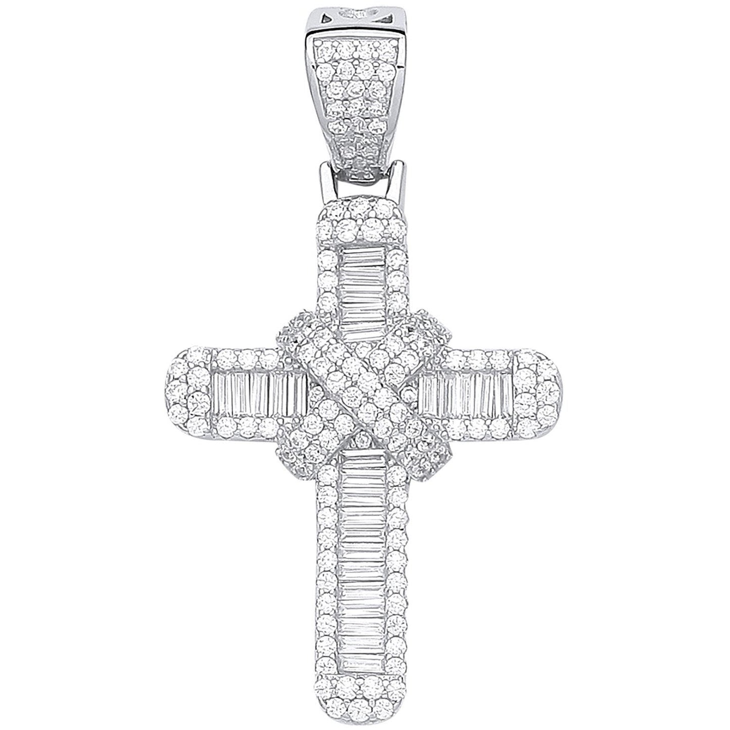 Silver Round & Baguette Cubic Zirconias Kiss Cross