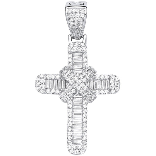 Silver Round & Baguette Cubic Zirconias Kiss Cross