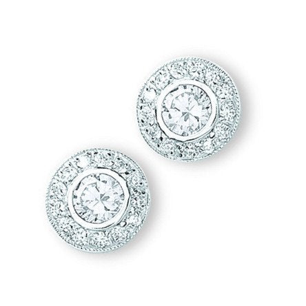 Silver Cubic Zirconia Cluster Stud Earrings - 5.6g