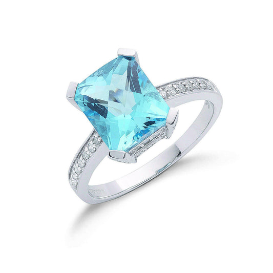 9ct White Gold 0.42ct Diamond & 4.40ct Blue Topaz Ring