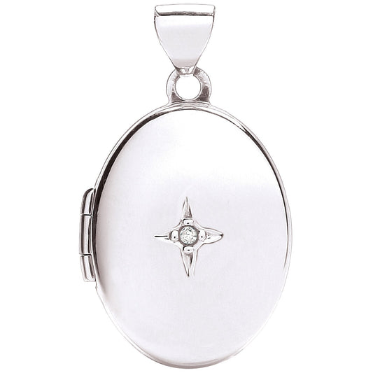 White Gold Oval Locket with Diamond (HNN-D1B9DF)