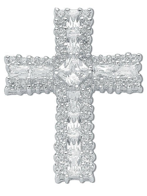 Silver Fancy Cubic Zirconia Cross - 10.5g