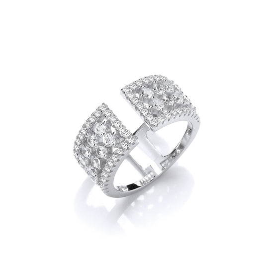 Silver Open Ring with Micro Pave Cubic Zirconias
