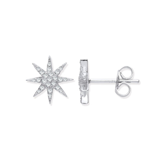 Silver Starburst Cubic Zirconia Studs